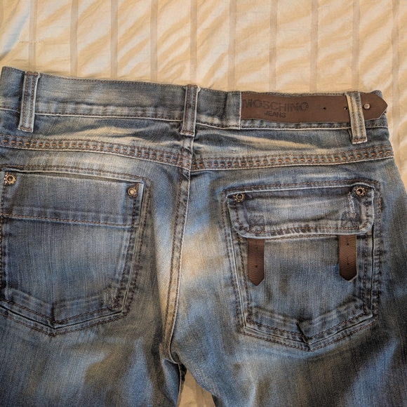 Moschino Men's Straight Jeans in Light Blue with Brown Accents - Picture 2 of 12